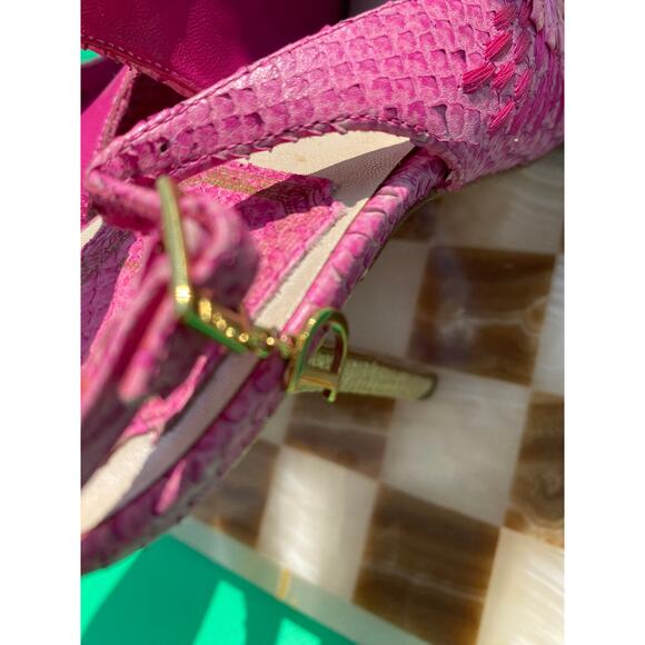 Vintage Dior Pink Python And Raffia Embellished Platform Sandals - Picture 6 of 10